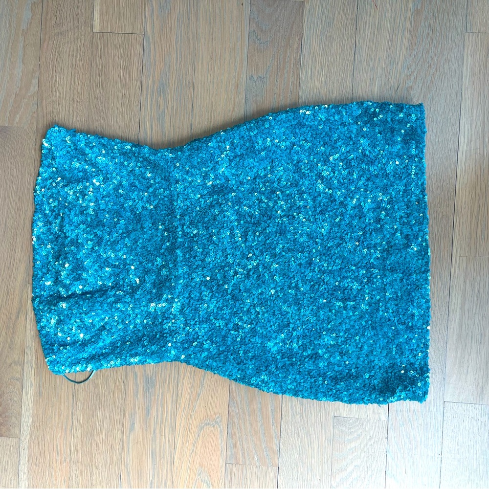 Turquoise sparkly sequin mini dress from retrofette